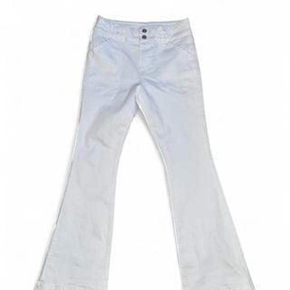 White frame low waisted flare jeans